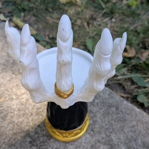 White and Gold Skeleton Hand Candle Holder